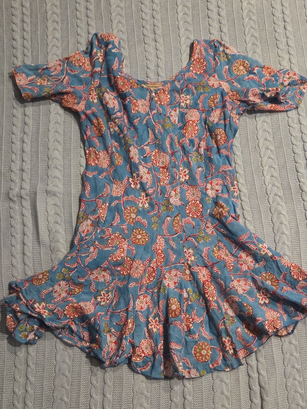 Santa Fe Designer Dress W/ Ruffle Petticoat Blue Red Floral 100% Cotton L Rare - Picture 5 of 11